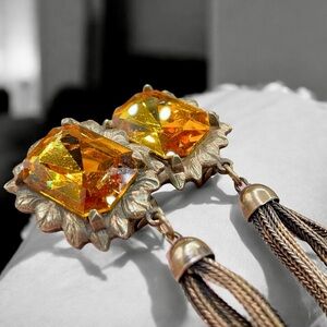 🌺LARGE Vintage Art Deco Topaz Glass Earrings
